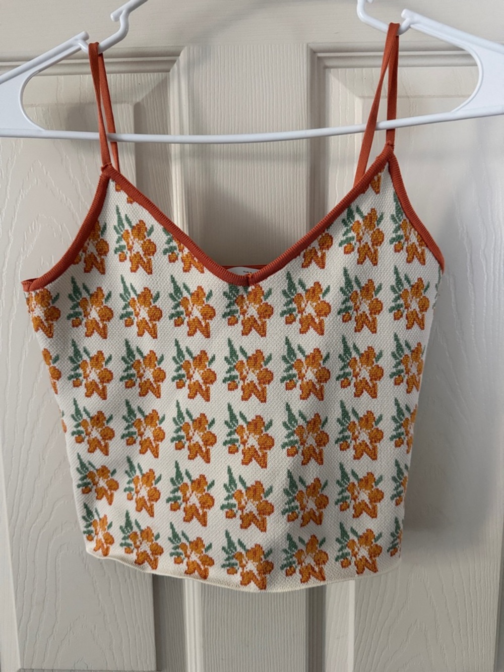 Zara Cream Knit Floral Cami with Orange Trim